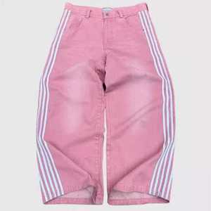 กางเกงยีนส์ทรงตรงผู้ชาย ทรงหลวม สไตล์ลำลอง สตรีทแวร์ วินเทจ สวมใส่สบาย กางเกงฮิปฮอป ยีนส์ลายทางด้านข้าง สไตล์สปริง - Product Image 2