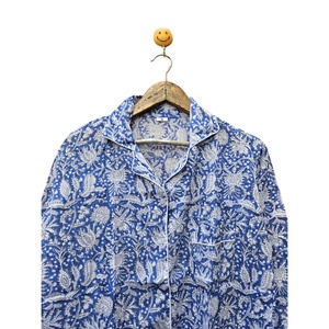 Conjunto de pijama de algodón con estampado floral blanco y azul bohemio, traje de noche ODM de verano, estilo cómodo, suave y duradero - Product Image 4
