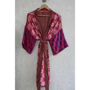 Handmade Indian Silk Plus Size Breathable Autumn Floral Ankle-Length <b>Kimono</b> Robe <b>Women</b> Printed Lounge Gown Gift - Product Image 3