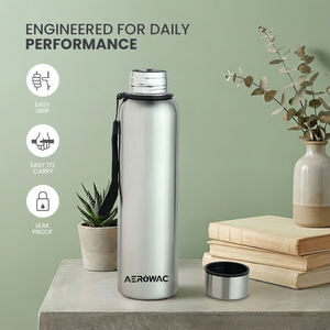 Insulated Stainless Steel Water Bottle Leak Proof Vacuum Flask Reusable Silver <b>Metal</b> Drink Container Black Wrist Lanyard Strap - Product Image 3