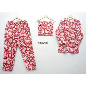 Conjunto de Pijama de Algodón 100% con Estampado Floral al por Mayor, Manga Larga, Ropa de Estar por Casa, Ropa de Dormir de Verano, Cintura Elástica de Talle Alto - Product Image 1