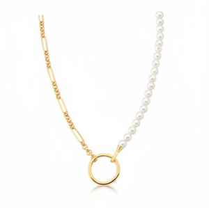 Collar Gargantilla de Oro de 18 Quilates con Perlas, Cadena de Eslabones Asimétricos y Cierre de Anillo en O - Product Image 3