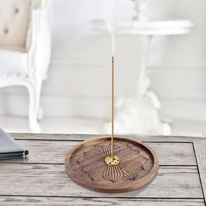 Brûleur d'encens en bois de style arabe avec plateau en bois et insert en laiton pour usage religieux, support décoratif toutes saisons - Product Image 5