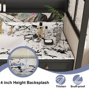 Top per mobile bagno in marmo artificiale 49x22 pollici con lavabo in ceramica a incasso, paraschizzi e 3 fori per rubinetti, per mobili bagno - Product Image 6