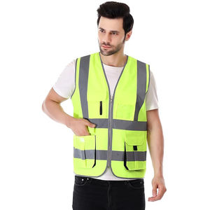 Gilet de sécurité à 12 poches, haute visibilité, couleur lime, norme ANSI classe 3, en maille polyester, fermeture à pression, clips radio, porte-badge - Product Image 3