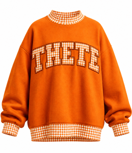 Sweat-shirt oversize à col montant pour femme THETE, en tissu épais, avec patchwork personnalisé à carreaux vichy, style streetwear décontracté et universitaire - Product Image 5