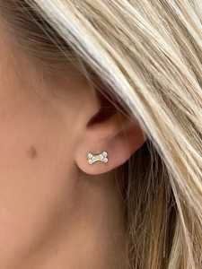 Boucles d'oreilles clous en forme d'os de chien en or massif 10K 14K avec diamant de laboratoire rond, fermoir poussoir, minimalistes, délicates et élégantes, pour les amoureux des animaux, vente en gros - Product Image 4