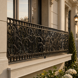 Luxury Black Wrought Iron Balcony Railing Ornamental Metal Balustrade Decorative Villa Terrace Guardrail Fence Design - Product Image 3
