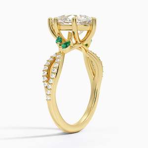 Anillo de Compromiso con Diamante Corte Pera, Oro Amarillo de 18K, Engaste de Garras, Detalles de Esmeralda, Joyería Fina Romántica para Mujer - Product Image 2