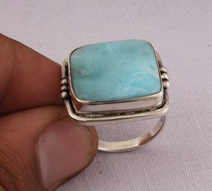 Natural Larimar Large Square <b>Ring</b> 925 Sterling <b>Silver</b> Jewelry Big Stone <b>Statement</b> <b>Ring</b> Caribbean Blue Gemstone <b>Ring</b> for Women - Product Image 2