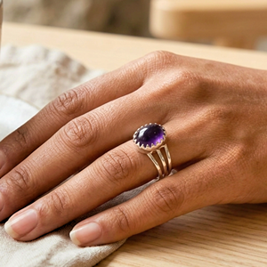 Amethyst <b>Ring</b> Sterling Silver Bezel Setting Natural Purple Oval Gemstone Handmade <b>Boho</b> Jewelry February Birthstone Gift - Product Image 3