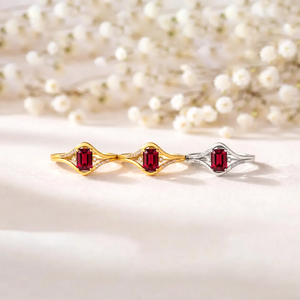 <b>Emerald</b> Cut Red Garnet <b>Ring</b> Split Shank January Birthstone <b>Ring</b> Natural Red Gemstone Statement <b>Ring</b> 925 Sterling <b>Silver</b> Gold - Product Image 3
