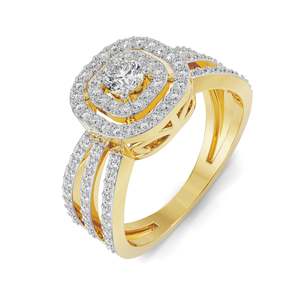 Bague de fiançailles en moissanite pour femme, pierre centrale carrée avec halo superposé et alliance pavée étincelante - Product Image 1