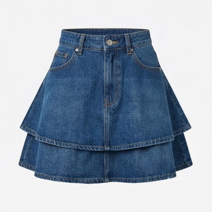 High Waist Women <b>Denim</b> A-Line Mini Skirt With Pockets Casual Solid Color Washed Fabric All Seasons Style - Product Image 1