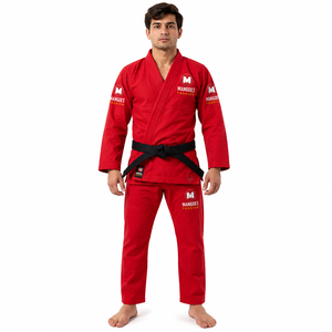 Uniforme de Jiu-Jitsu Brasileño Rojo MANGOES FASHION, 100% Algodón, Tejido Perlado, Transpirable, Antibacterial, Absorbe la Humedad, Ropa de Entrenamiento, Logotipo Personalizado - Product Image 2