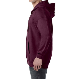 Sweat-shirt à capuche zippé pour homme, couleur bordeaux, coupe classique, en molleton de coton uni, style décontracté, tricoté pour l'automne - Product Image 3