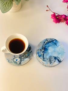 ชุดจานรองแก้วชา กาแฟ ลายหินอาเกตสีน้ำเงินสวยงาม  ลายทางศาสนา  ขัดเงา คุณภาพพรีเมียม ทำด้วยมือ  มีจำหน่ายราคาส่ง - Product Image 2