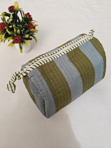 Modern Stripe Green Printed Eco-Friendly Cotton Zipper Lightweight Durable Large Capacity Multi-Purpose Cosmetic <b>Case</b> - Product Image 5