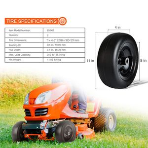 Coppia di Ruote Tubeless 11x4-5\" Antiforatura in PU per Rasaerba con Mozzo da 3.4\", Boccola da 3/4\" e 20 Adattatori per Boccola da 3/4\" Inclusi - Product Image 3