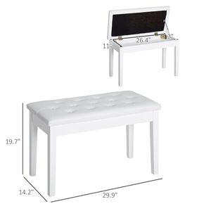 Sgabello per pianoforte regolabile in altezza con cuscino in similpelle bianca e seduta doppia in legno - Product Image 3