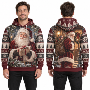 Men's Christmas Hoodie Santa Sleigh Moon Snow Village Print Casual Winter Sweatshirt with Pocket Design - Product Image 4