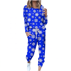 Ensemble de survêtement imprimé flocon de neige rouge pour femmes, col ras du cou, manches longues, pantalon de jogging avec cordon de serrage et poches latérales, vêtements décontractés d'hiver - Product Image 6
