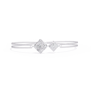 Design géométrique Halo |   Bracelet chaîne minimaliste en or blanc 10k, 14k, 18k avec diamant carré de laboratoire pour femme, idéal au quotidien - Product Image 1