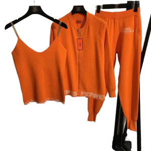 Conjunto de Suéter de Punto de 3 Piezas Premium para Mujer Talla Grande, Chaqueta con Cierre, Pantalones Largos, Atuendo Casual de Otoño, Poliéster/Algodón - Product Image 3