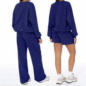 Ensemble de survêtement unisexe en molleton de coton uni, sweat-shirt à col rond, coupe oversize à épaules tombantes, ample et respirant, pour tenue décontractée printemps - Product Image 2