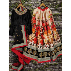 Lehenga choli ผ้าไหมพิมพ์ลายดอกไม้ครีมที่สวยงามพร้อม dupatta - Product Image 4