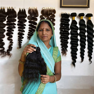 Extensiones de cabello humano natural virgen al por mayor, mechones rizados de color negro de un solo donante indio de calidad Bast, 100% - Product Image 1