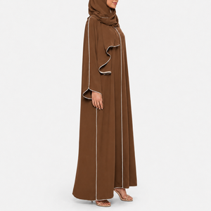 High Quality ODM Customized Winter <b>Summer</b> <b>Abaya</b> Set for Women Casual Wear V Neck Open Front Long Sleeve Ankle Length White - Product Image 3