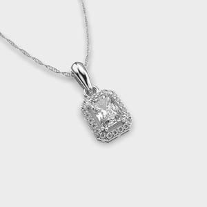 Colgante de Diamante Cultivado en Laboratorio con Corte Radiante y Halo, Oro Blanco/Rosa/Amarillo de 14 Quilates, Estilo Vintage, Chapado en Rodio, Micro Pavé, IGI - Product Image 2