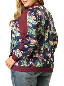 เสื้อแจ็กเก็ตพิมพ์ลายดอกไม้ของผู้หญิง,เสื้อบอมเบอร์แบบระเหิดมีซิปแขน Raglan ขนาดใหญ่พิเศษแฟชั่น - Product Image 4