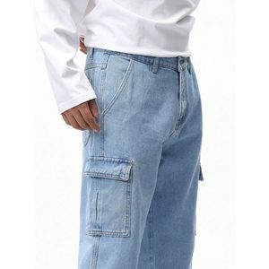 Jean Cargo Homme en Denim Bleu Glacé Style Rétro Funky Multipoches Hiver Délavé Tendance Taille 28-42 Très Respirant - Product Image 4
