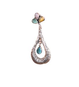 Pendientes Étnicos de Latón Plateado en Plata Antigua con Gemas Sintéticas Engastadas en Bisel para Mujer, Regalo de Moda para Fiestas - Product Image 1