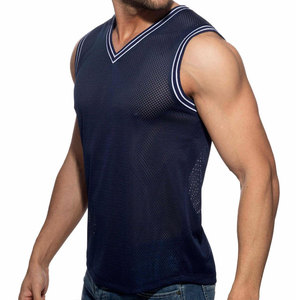 Nuevo diseño de alta calidad, camiseta sin mangas con cuello en V de malla, diseño personalizado para culturismo, ajuste slim, venta al por mayor para hombres. - Product Image 2