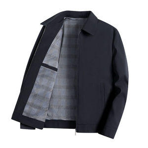 Men's Solid Color Zipper Closure Turn-down Collar Shirt <b>Jacket</b> <b>Smart</b> Casual Autumn Polyester Material Regular Fit - Product Image 1