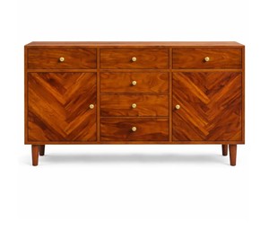 Buffet en bois massif de style mid-century moderne avec portes sculptées en 3D et 6 tiroirs – Vente en gros - Product Image 6