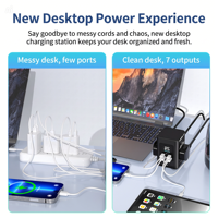 Stop Kontak Ekstensi Daya Digital Pintar 65W dengan Tampilan Layar, GaN Multi Desktop Charging Station, Stop Kontak AC, USB-C Tower Power Strip