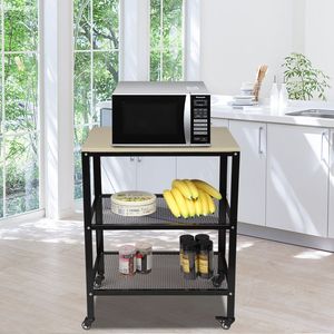 3-Tier Rolling Kitchen Utility Storage Cart Metal Frame Standing Bakers <b>Rack</b> <b>Microwave</b> Cart for Living Room - Product Image 2