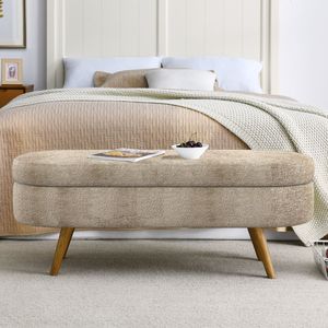 ม้านั่งออตโตมันรูปไข่ที่มีขาไม้ยางพาราสีน้ำตาลเทา43.5 "x 16" x 16" - Product Image 4