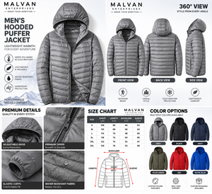 Men’s Lightweight Hooded Puffer Jacket Winter Outdoor Warm <b>Quilted</b> Down Jacket with Full Zip for Hiking Travel and Casual Wear - Product Image 5