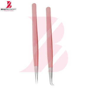 Pinzas para Extensión de Pestañas con Logotipo Personalizado al por Mayor, Pinzas de Acero Inoxidable de Alta Calidad con Purpurina Rosa para Volumen de Pestañas - Product Image 3