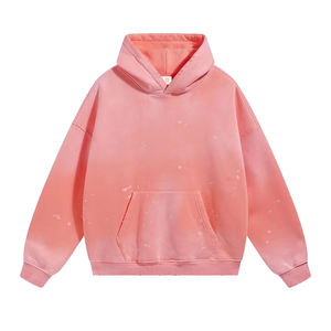 Sweat-shirt à capuche rose surdimensionné, couleur unie, décontracté, en molleton, avec poche avant, coupe classique, tricoté, unisexe - Product Image 3