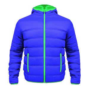 Blouson d'hiver pour homme à capuche, coloris bleu-vert, blocs de couleur, fermeture éclair, coupe décontractée, coupe-vent, rembourrage épais en polyester, coupe régulière, chaud et à capuche - Product Image 1