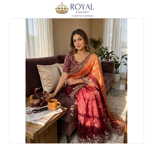 Vente en gros de vêtements indiens de créateur de la meilleure qualité pour mariage, sari en mousseline de soie Fendy douce avec broderie et travail de sequins - Product Image 5