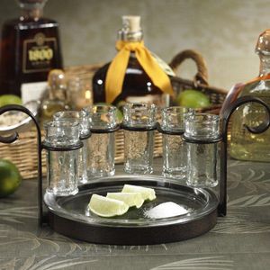 Ensemble de verres à shot mexicains, plateau de service pour tequila, support à shot de tequila, ensemble de verres à shot, articles de bar rustiques, plateau de service pour fêtes, pour servir du sel et du citron vert - Product Image 1