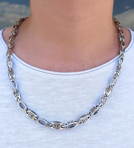 Solid 925 Sterling <b>Silver</b> Plated Figaro Chain Necklace Zinc Alloy Unisex Hiphop Style Daily Wear Gift Jewelry - Product Image 1