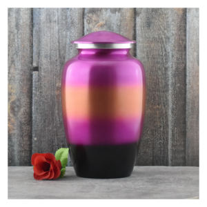 "Elegant Mauve Speckled Metal Cremation Urn for Human Ashes - Modern Handcrafted <b>Memorial</b> Jar with Brushed Silver Band - Product Image 5